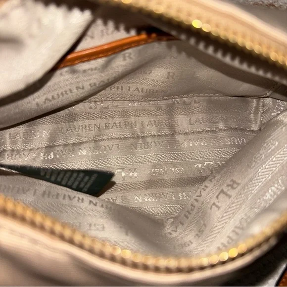 Polo Ralph Lauren Beige Wristlet Pouch Beige Leather Women's Cosmetic Bag - Picture 8 of 11